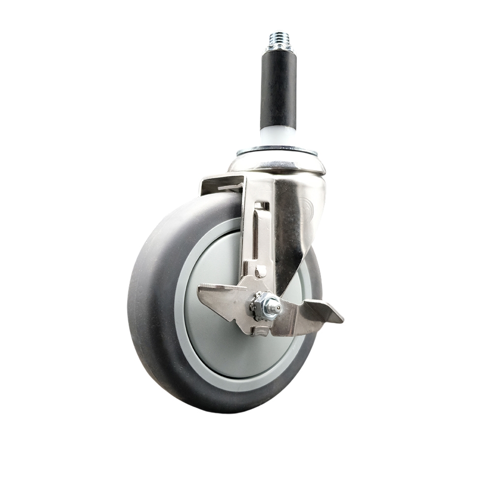 Thermoplastic Rubber Swivel Stem Caster with 5 in. Gray Caster Wheel & Top Lock Brake, 0.75 in. Expanding Stem - 316 Stainless Steel Caster