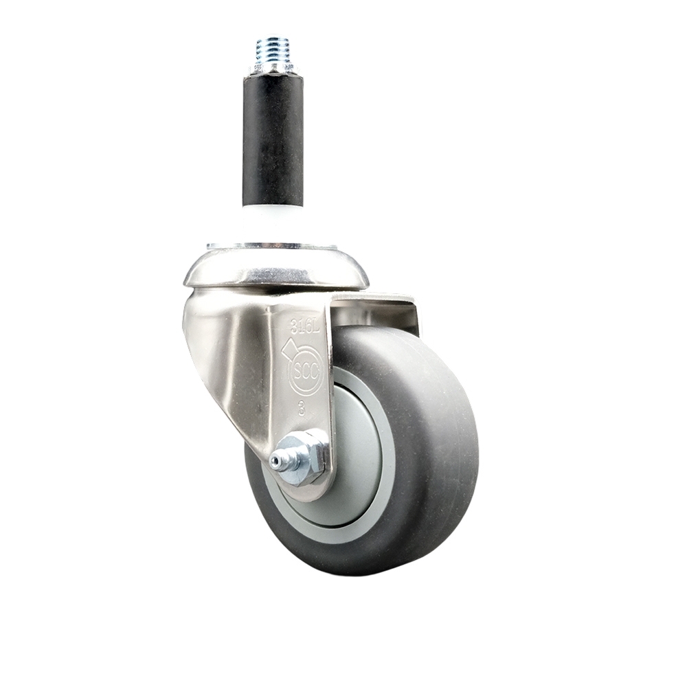 Thermoplastic Rubber Swivel Stem Caster with 3.5 in. Gray Caster Wheels, 0.87 in. Expanding Stem - 316 Stainless Steel Caster