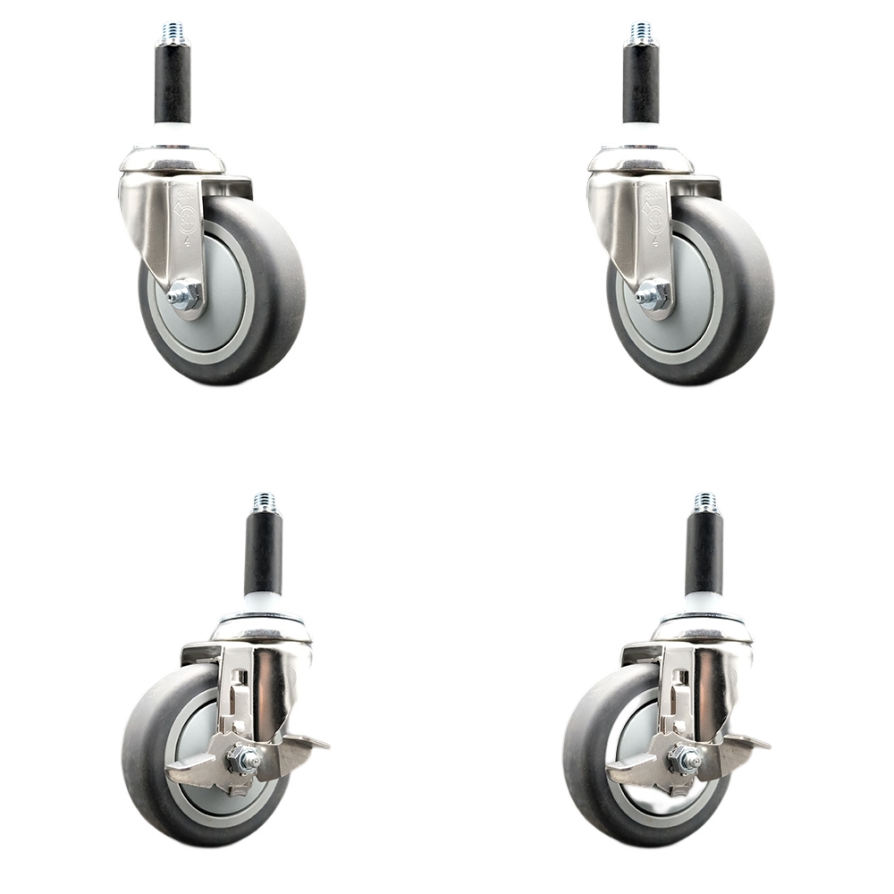 Thermoplastic Rubber Swivel Stem Caster with 4 in. Caster Wheels, 0.87 in. Expanding Stems - 316 Stainless Steel Casters - Set of 4