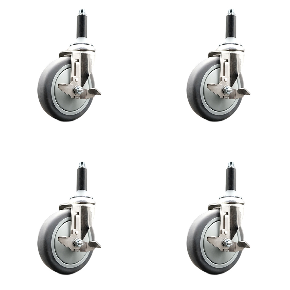 Thermoplastic Rubber Swivel Stem Caster with 5 in. Caster Wheels, 0.87 in. Expanding Stems - 316 Stainless Steel Casters - Set of 4