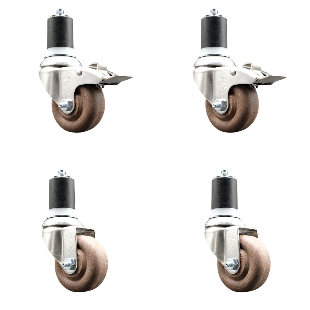 High Temperature Glass Filled Nylon Swivel Stem Caster with 3 in. Caster Wheel - 316 Stainless Steel Caster - Set of 4
