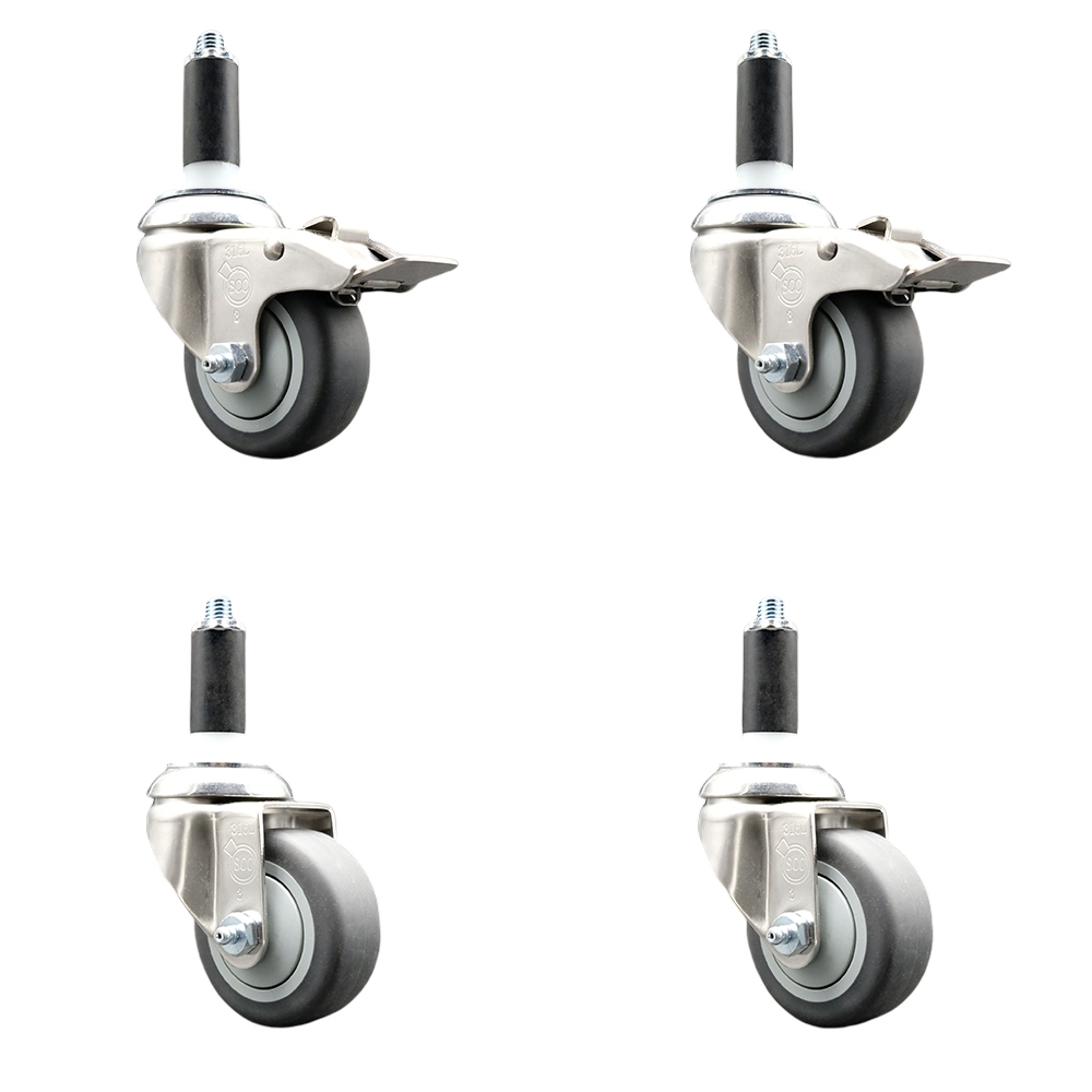 Thermoplastic Rubber Swivel Stem Caster with 3.5 in. Caster Wheels, 1 in. Expanding Stem - 316 Stainless Steel Casters - Set of 4