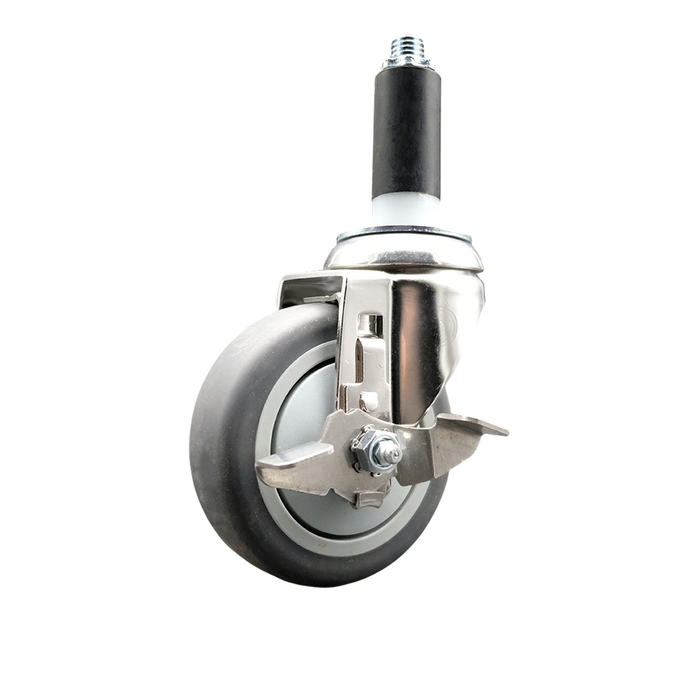 Thermoplastic Rubber Swivel Stem Caster with 4 in. Gray Caster Wheel & Top Lock Brake, 1.13 in. Expanding Stem - 316 Stainless Steel Caster