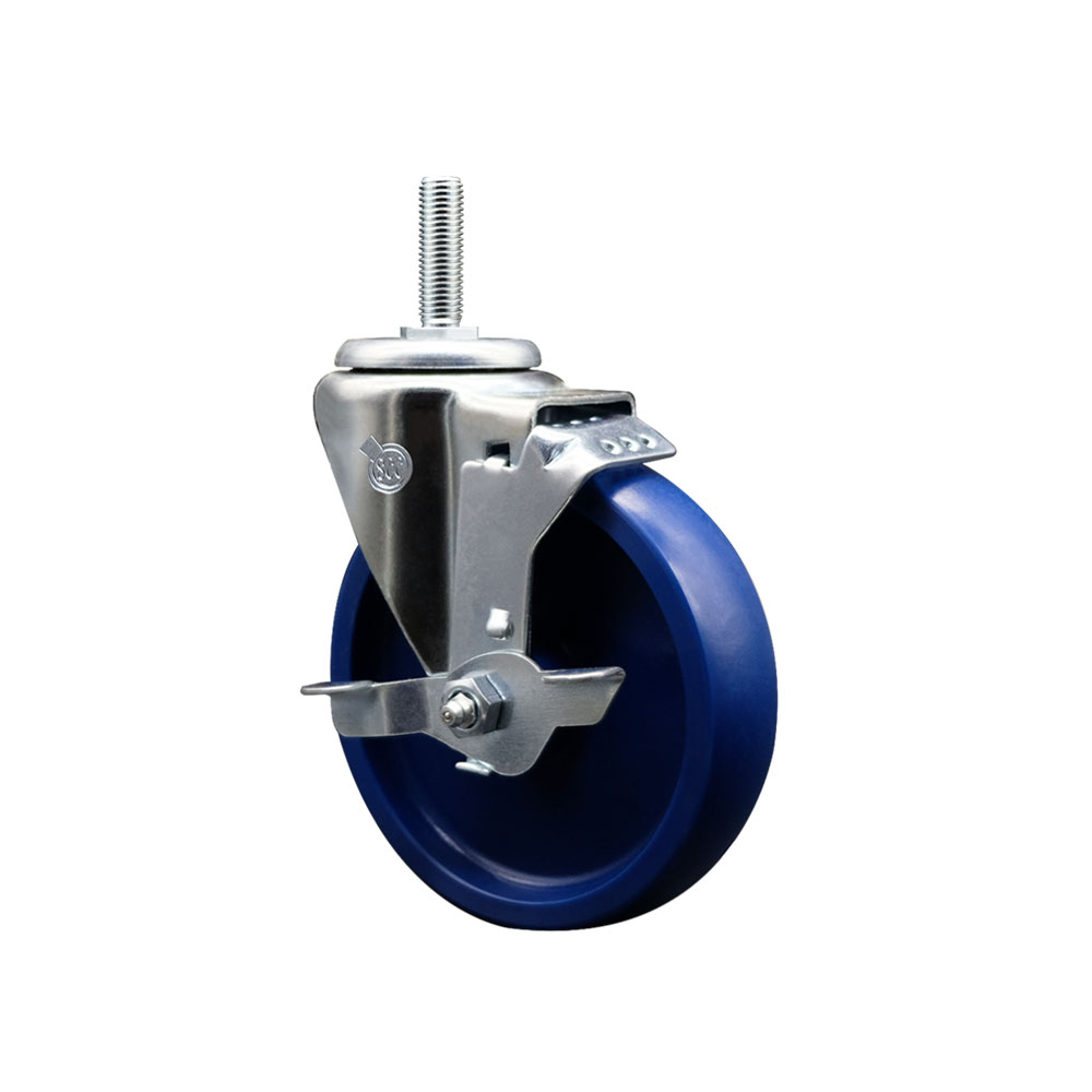 SCC-TS20S514-SPUS-TLB-58212 Solid Polyurethane Swivel Threaded Stem Caster with 5 x 1.25 in. Blue Wheel & 0.63 in. Stem & Top Locking Brake