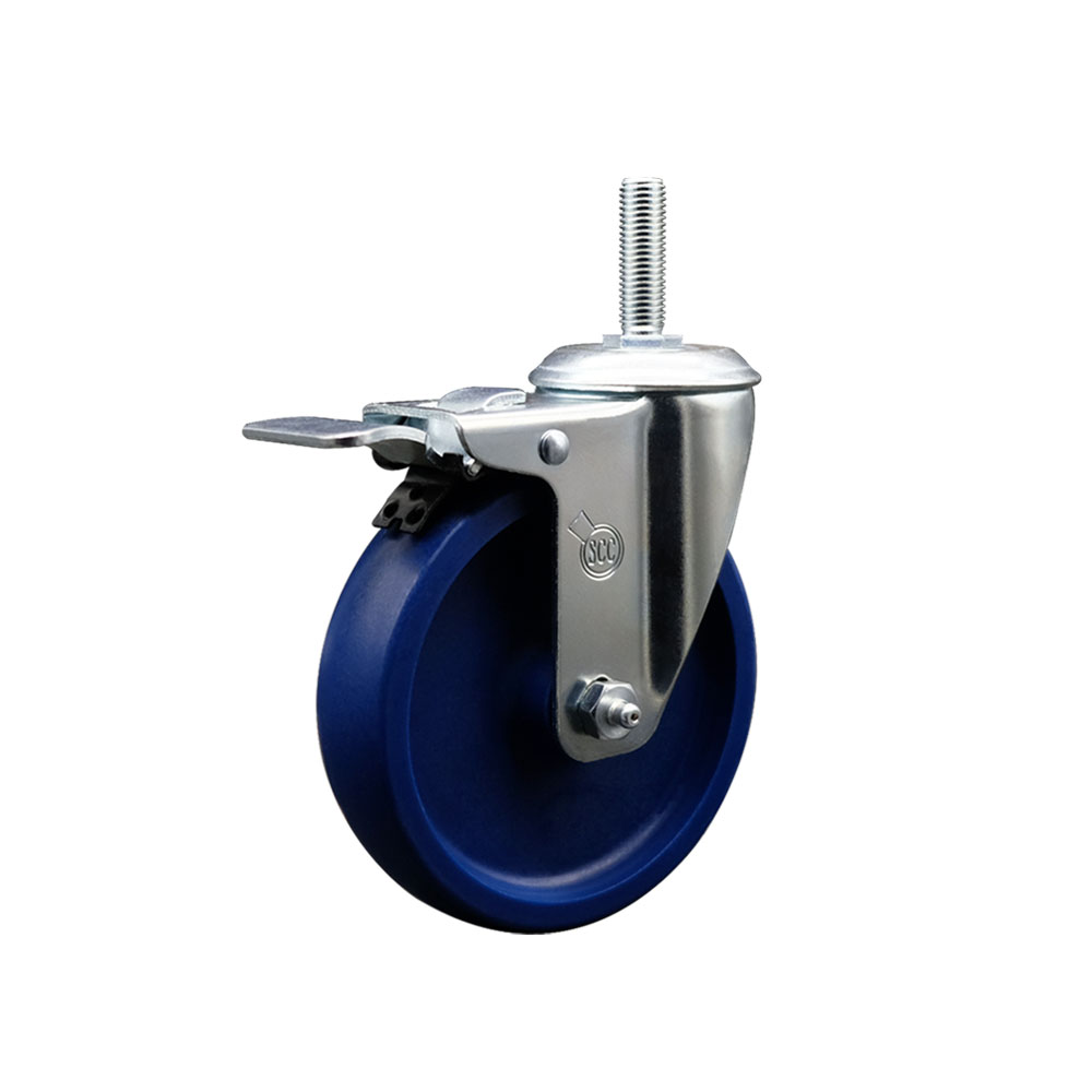 SCC-TSTTL20S514-SPUS-58212 Solid Polyurethane Swivel Threaded Stem Caster with 5 x 1.25 in. Blue Wheel & 0.63 in. Stem & Total Locking Brake