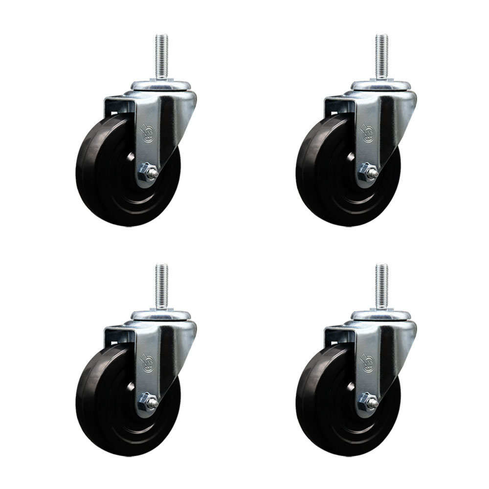 SCC-TS20S414-SRS-58212-4 Soft Rubber Swivel Threaded Stem Caster with 4 x 1.25 in. Black Wheels & 0.63 in. Stems - Set of 4