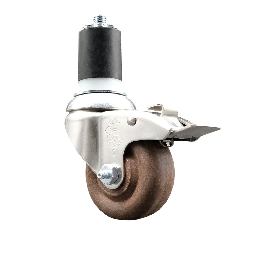 High Temperature Glass Filled Nylon Swivel Stem Caster with 3.5 in. Brown Caster Wheel, 1.87 in. Expanding Stem - 316 Stainless Steel Caster