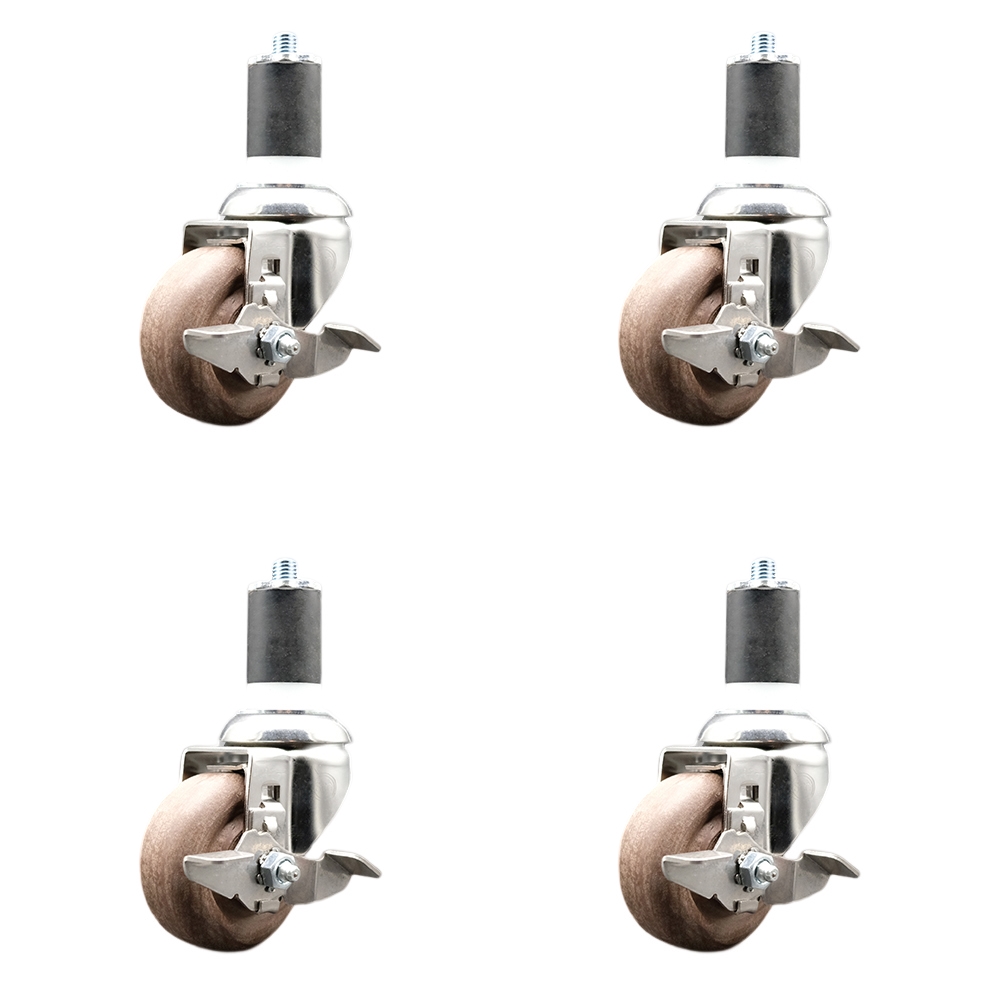 High Temperature Glass Filled Nylon Swivel Stem Caster with 3.5 in. Caster Wheel - 316 Stainless Steel Caster - Set of 4