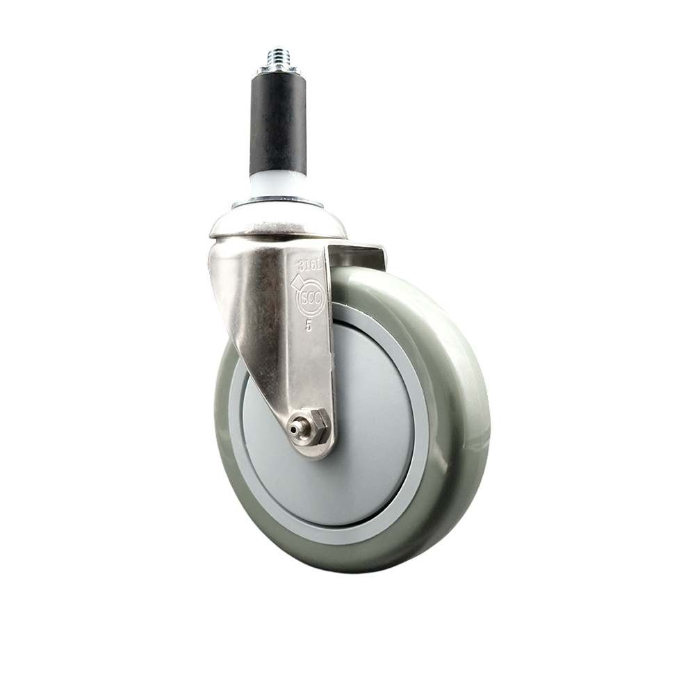 SCC-SS316EX20S514-PPUB-114 Polyurethane Swivel Stem Caster with 5 in. Gray Caster Wheels, 1.25 in. Expanding Stem - 316 Stainless Steel Caster