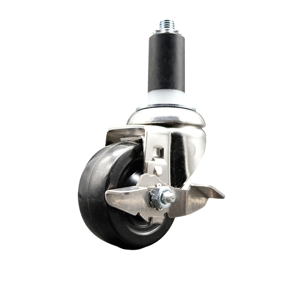 Soft Rubber Swivel Stem Caster with 3.5 in. Black Caster Wheel & Top Lock Brake 1.25 in. Expanding Stem 316 Stainless Steel Caster