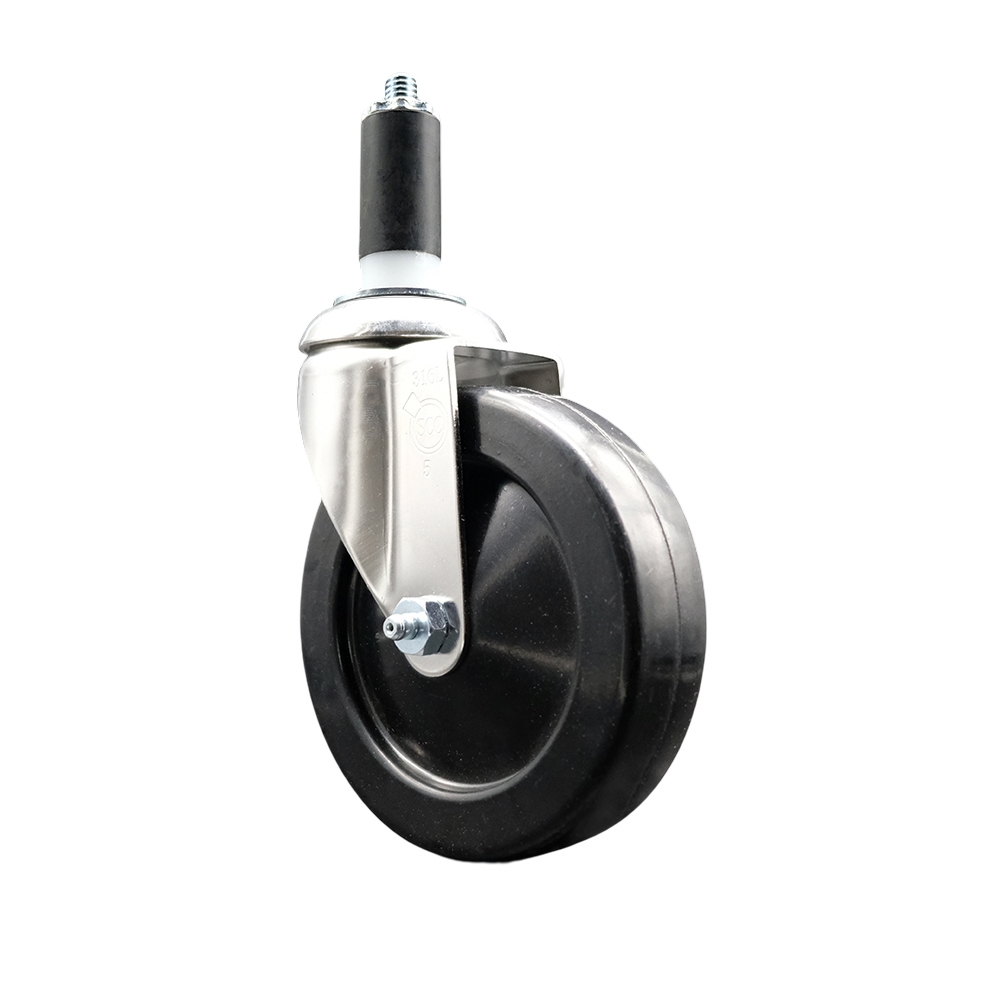 SCC-SS316EX20S514-SRS-138 Soft Rubber Swivel Stem Caster with 5 in. Black Caster Wheel 1.38 in. Expanding Stem 316 Stainless Steel Caster