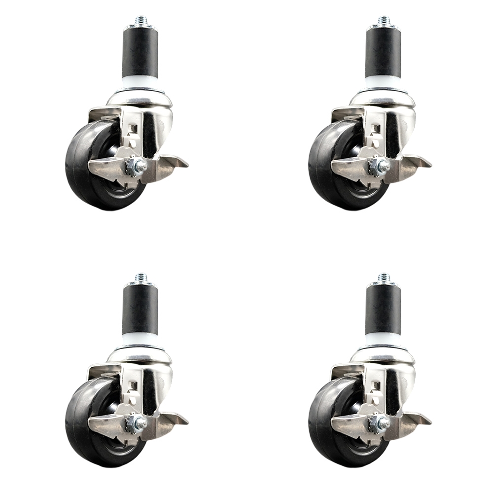 Soft Rubber Swivel Stem Caster with 3.5 in. Caster Wheels 1.63 in. Expanding Stems 316 Stainless Steel Casters - Set of 4