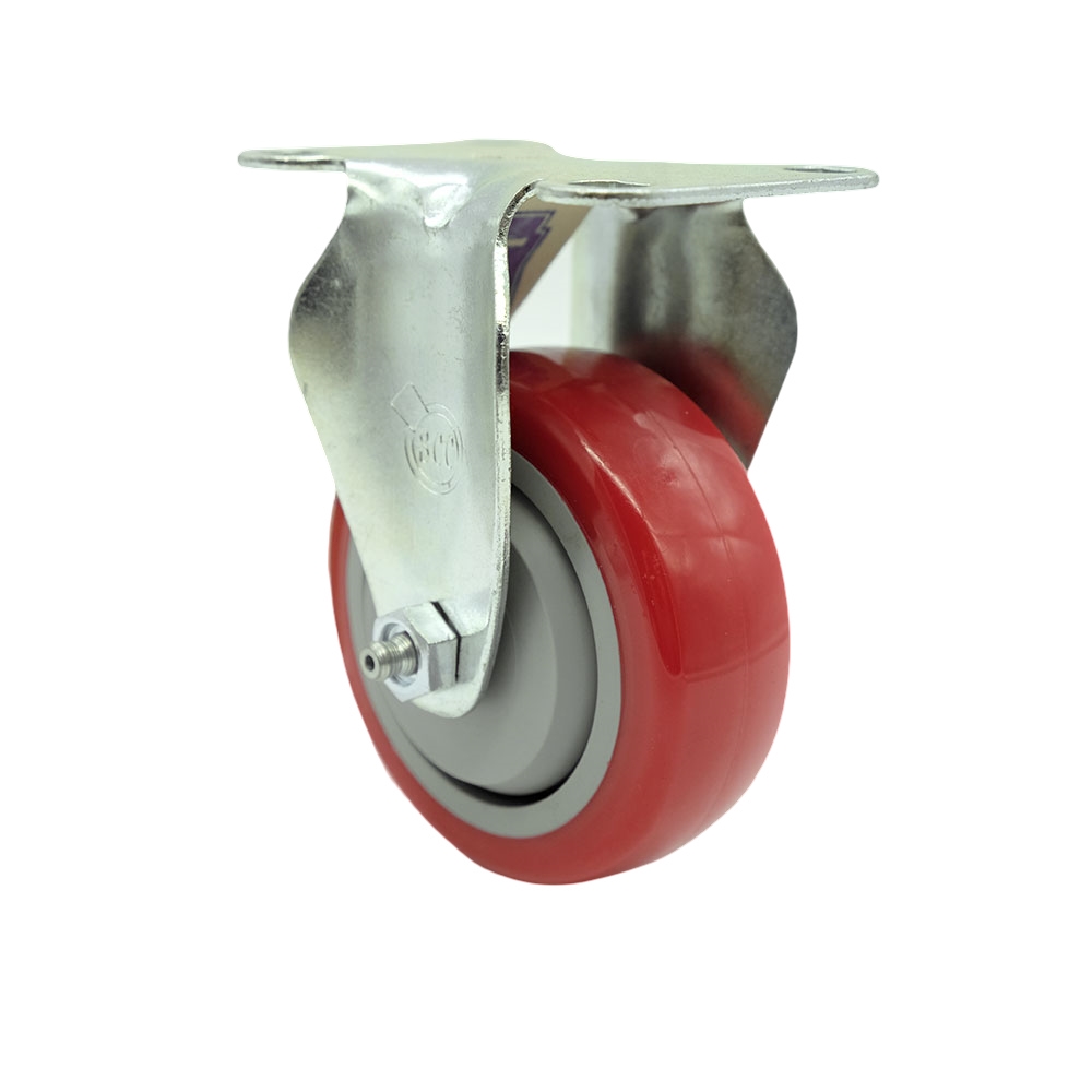 SCC-20R3514-PPUB-RED-TP3 Rigid Caster with 3.5 in. Red Polyurethane Wheel - 4 x 4.5 in. Overall Top Plate