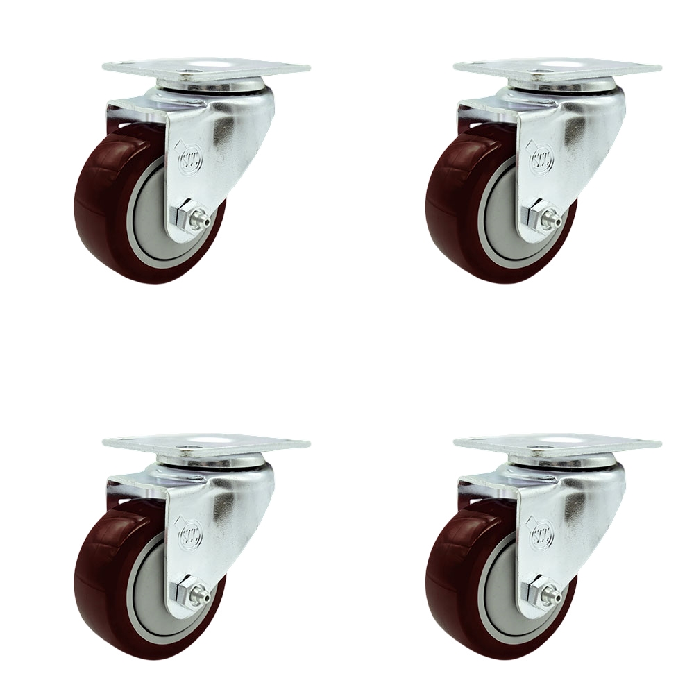 SCC-20S3514-PPUB-MRN-TP2-4 Swivel Caster with 3.5 in. Maroon Polyurethane Wheel - 3.13 x 4.13 in. Overall Top Plate - Set of 4