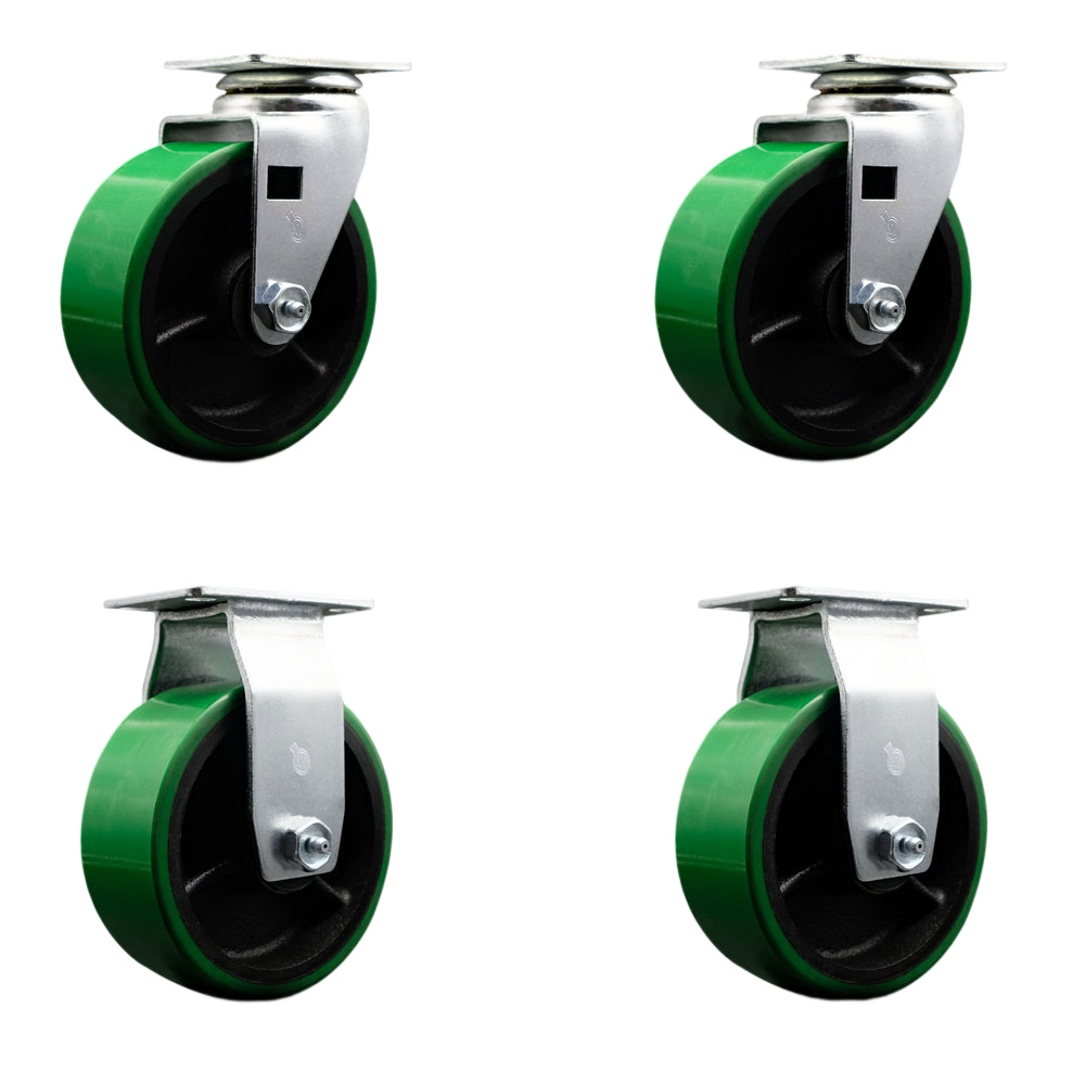 Caster Set - Green - 5 in. x 2 in. - 4-Pack - Heavy-Duty Polyurethane Wheels