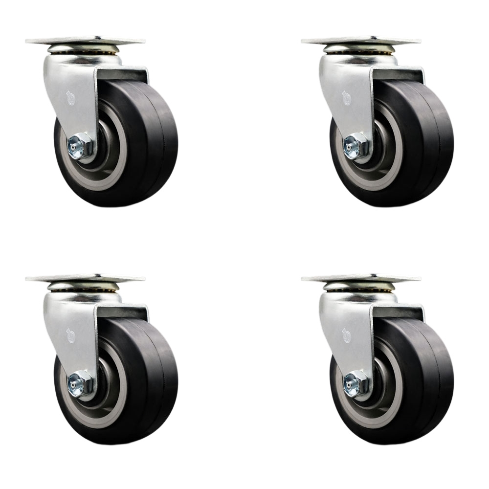 SCC-20S420-RAR-4 Swivel Top Plate Caster Set, Black - 4 in. by 2 in. Rubber on Aluminum Wheel Roller Bearing