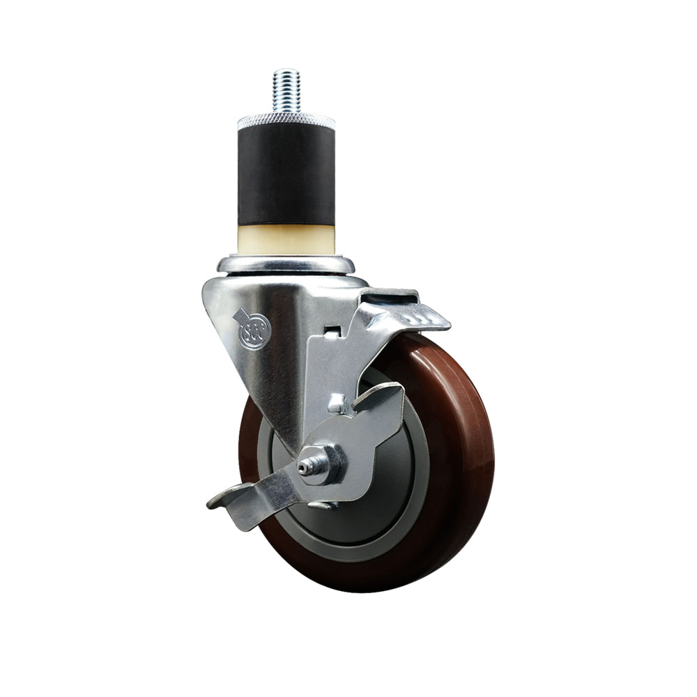 SCC-EX20S414-PPUB-MRN-TLB-178 Polyurethane Expanding Stem Swivel Caster with 4 in. Maroon Wheel & 1.87 in. Stem & Top Locking Brake