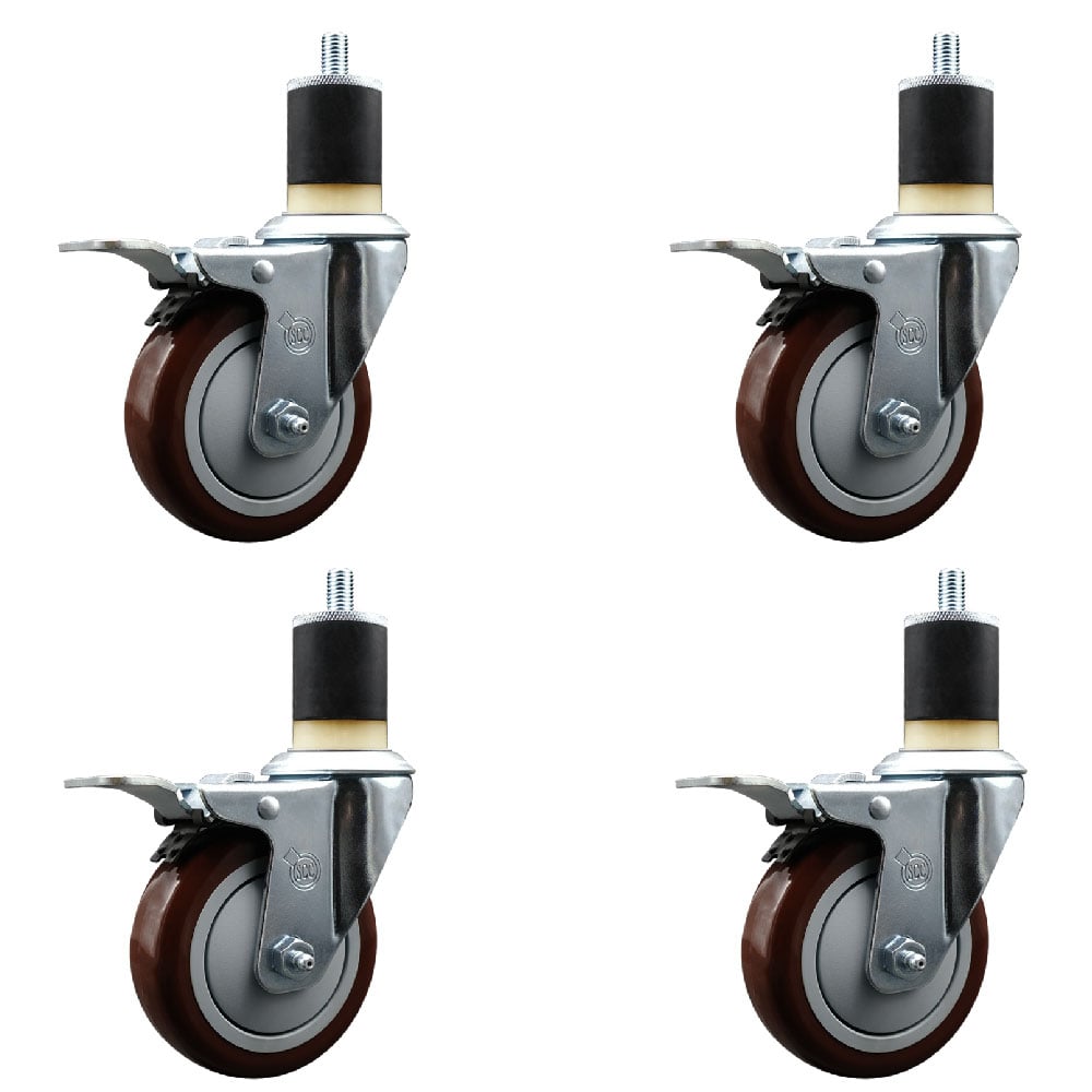 SCC-EXTTL20S414-PPUB-MRN-178-4 Polyurethane Swivel Expanding Stem Caster with 4 in. Maroon Wheels & 1.87 in. Stems - Set of 4