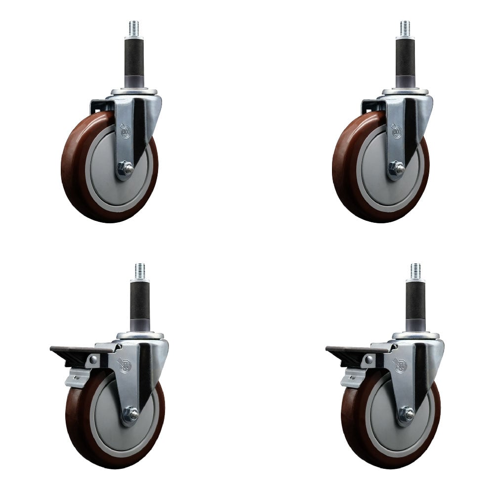 SCC-EX20S514-PPUB-MRN-2-PLB-2-1 Polyurethane Swivel Expanding Stem Caster with 5 in. Maroon Wheels & 1 in. Stems - Set of 4