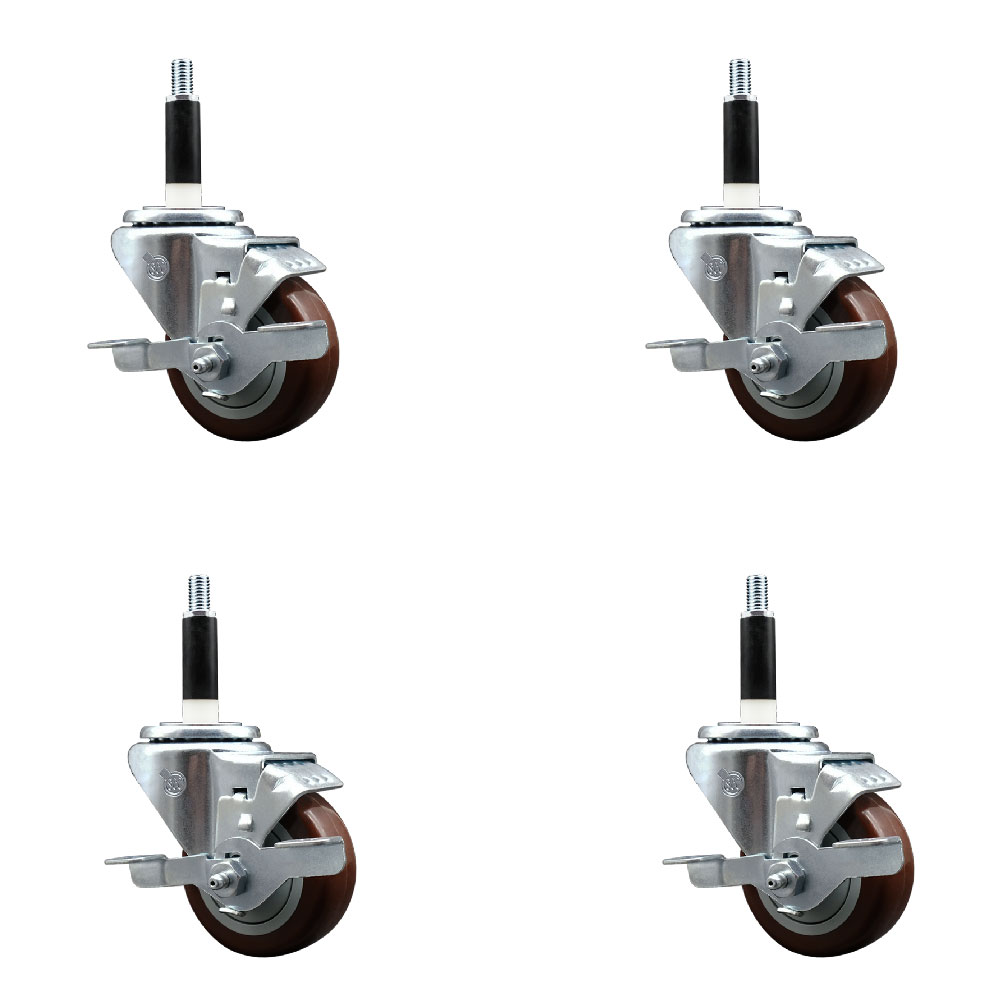 SCC-EX20S314-PPUB-MRN-TLB-34-4 Polyurethane Swivel Expanding Stem Caster with 3 in. Maroon Wheels & 0.75 in. Stems - Set of 4