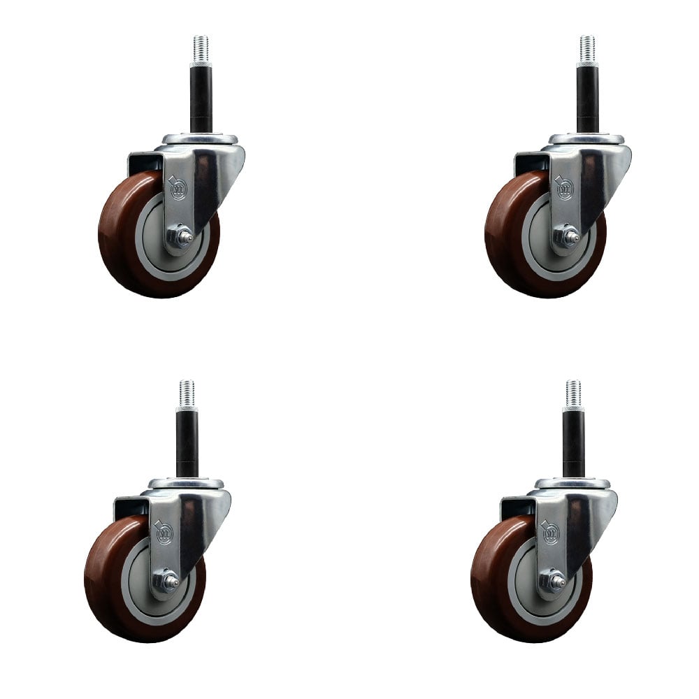 SCC-EX20S3514-PPUB-MRN-34-4 Polyurethane Swivel Expanding Stem Caster with 3.5 in. Maroon Wheels & 0.75 in. Stems - Set of 4