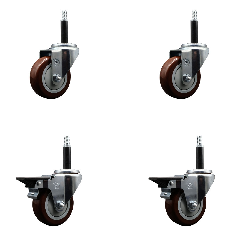 SCC-EX20S3514-PPUB-MRN-2-PLB-2-34 Polyurethane Swivel Expanding Stem Caster with 3.5 in. Maroon Wheels & 0.75 in. Stems - Set of 4