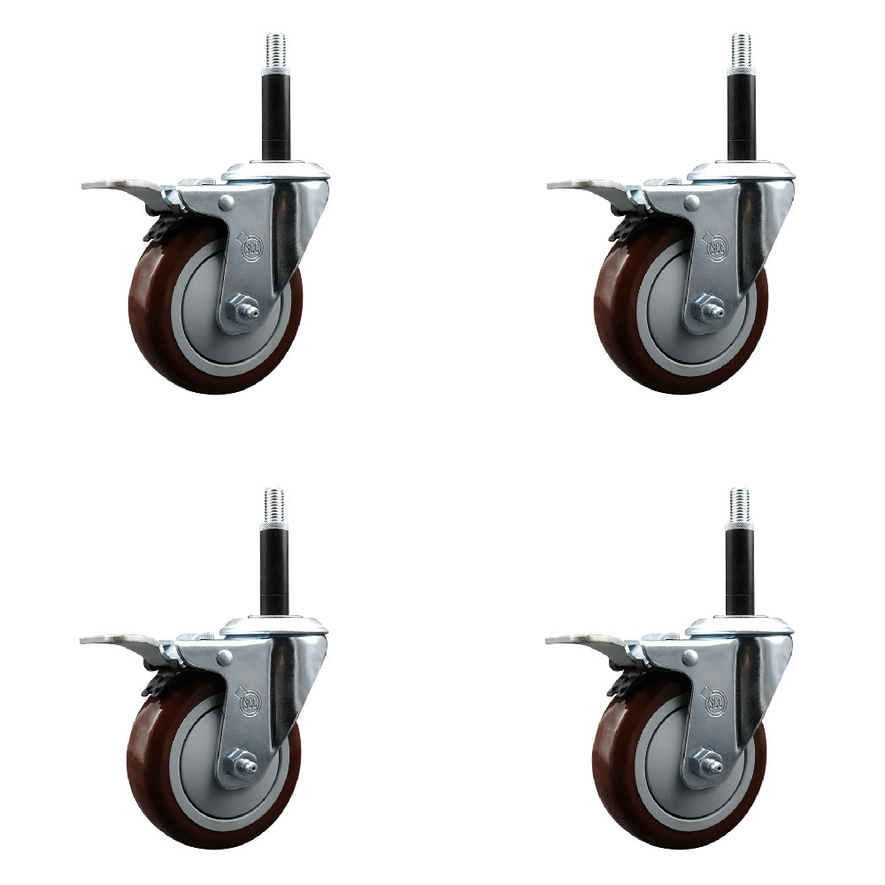 SCC-EXTTL20S414-PPUB-MRN-34-4 Polyurethane Swivel Expanding Stem Caster with 4 in. Maroon Wheels & 0.75 in. Stems - Set of 4