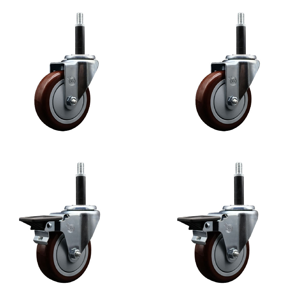 SCC-EX20S414-PPUB-MRN-2-PLB-2-34 Polyurethane Swivel Expanding Stem Caster with 4 in. Maroon Wheels & 0.75 in. Stems - Set of 4
