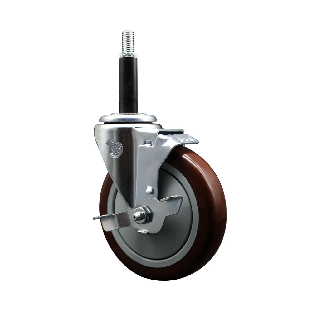 Stainless Steel Polyurethane Swivel Caster - Maroon - 5 in. - Top Locking Brake - 350 lbs Capacity