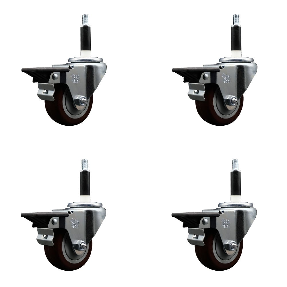 SCC-EX20S314-PPUB-MRN-PLB-78-4 Polyurethane Swivel Expanding Stem Caster with 3 in. Maroon Wheels & 0.87 in. Stems - Set of 4
