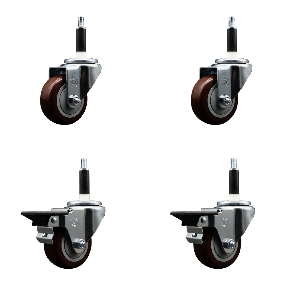 SCC-EX20S314-PPUB-MRN-2-PLB-2-78 Polyurethane Swivel Expanding Stem Caster with 3 in. Maroon Wheels & 0.87 in. Stems - Set of 4