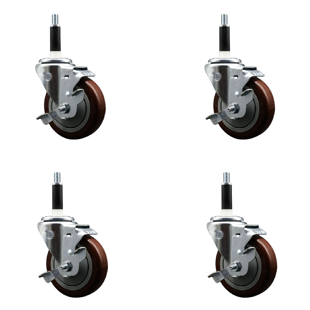 SCC-EX20S414-PPUB-MRN-TLB-78-4 Polyurethane Swivel Expanding Stem Caster with 4 in. Maroon Wheels & 0.87 in. Stems - Set of 4