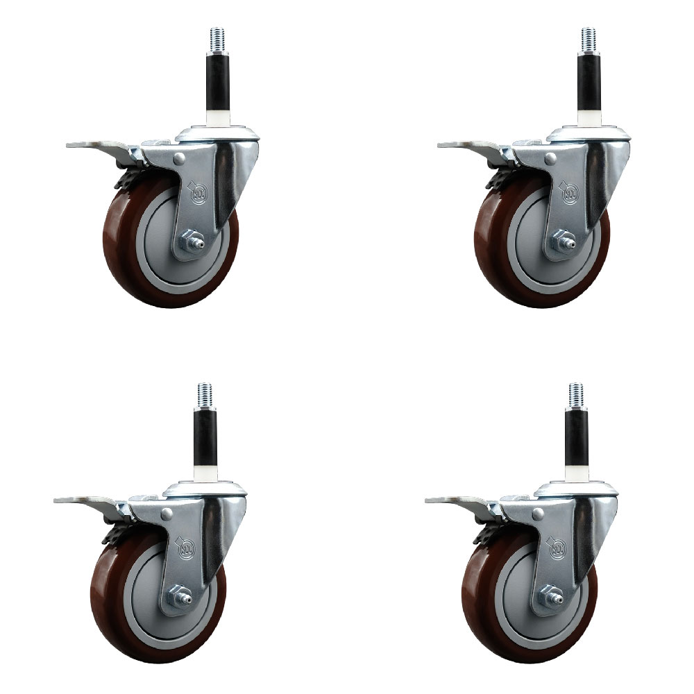 SCC-EXTTL20S414-PPUB-MRN-78-4 Polyurethane Swivel Expanding Stem Caster with 4 in. Maroon Wheels & 0.87 in. Stems - Set of 4