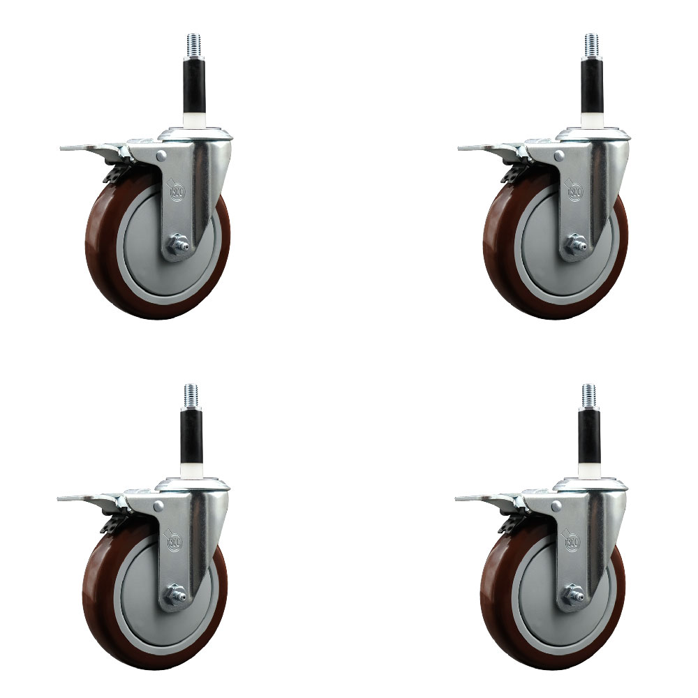 SCC-EXTTL20S514-PPUB-MRN-78-4 Polyurethane Swivel Expanding Stem Caster with 5 in. Maroon Wheels & 0.87 in. Stems - Set of 4