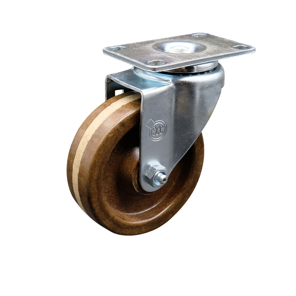 SCC-20S414-PHRHT-TP3 High Temperature Swivel Caster with 4 in. High Temperature Phenolic Wheel with Roller Bearing 4 x 4.5 in. Overall Top Plate