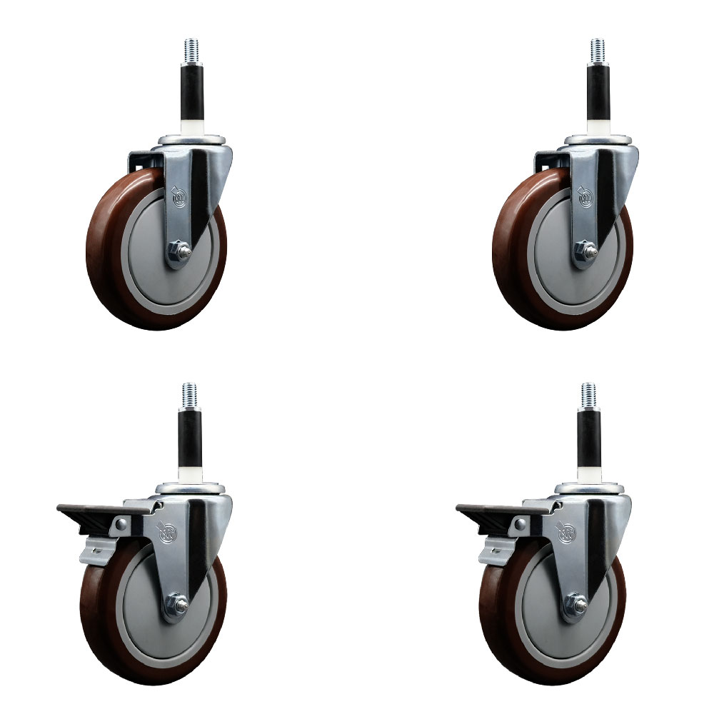 SCC-EX20S514-PPUB-MRN-2-PLB-2-78 Polyurethane Swivel Expanding Stem Caster with 5 in. Maroon Wheels & 0.87 in. Stems - Set of 4