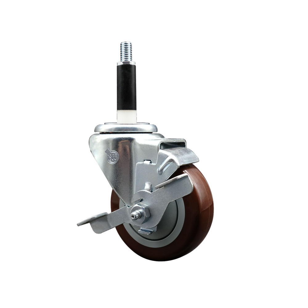 Stainless Steel Polyurethane Expanding Stem Swivel Caster with 3.5 in. Maroon Wheel & 0.87 in. Stem & Top Locking Brake