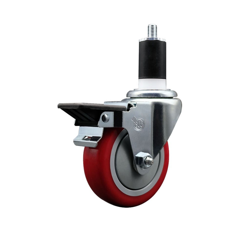 SCC-EX20S414-PPUB-RED-PLB-112 Polyurethane Expanding Stem Swivel Caster with 4 in. Red Wheel & 1.5 in. Stem & Posi Locking Brake