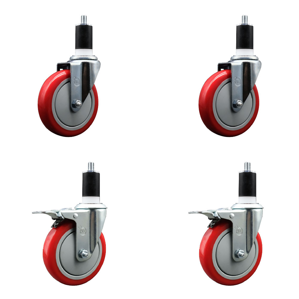 SCC-EXTTL20S514-PPUB-RED-2-S-2-112 Polyurethane Swivel Expanding Stem Caster with 5 in. Red Wheels & 1.5 in. Stems - Set of 4