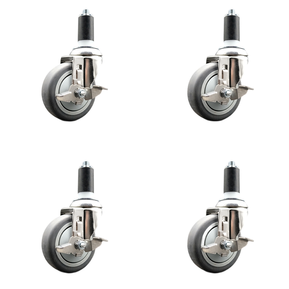 Thermoplastic Rubber Swivel Stem Caster with 4 in. Caster Wheels, 1.38 in. Expanding Stems - 316 Stainless Steel Casters - Set of 4