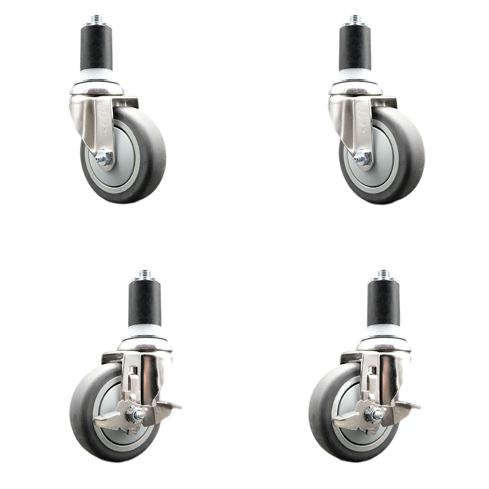 Thermoplastic Rubber Swivel Stem Caster with 4 in. Caster Wheels, 1.5 in. Expanding Stems - 316 Stainless Steel Casters - Set of 4