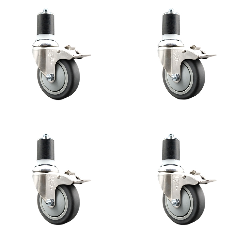 Thermoplastic Rubber Swivel Stem Caster with 4 in. Caster Wheels, 1.75 in. Expanding Stems - 316 Stainless Steel Casters - Set of 4