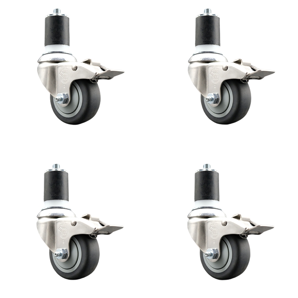 Thermoplastic Rubber Swivel Stem Caster with 3.5 in. Caster Wheels, 1.87 in. Expanding Stems - 316 Stainless Steel Casters - Set of 4
