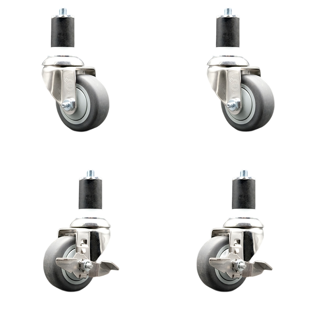 Thermoplastic Rubber Swivel Stem Caster with 3.5 in. Caster Wheels1.87 in. Expanding Stems - 316 Stainless Steel Casters - Set of 4