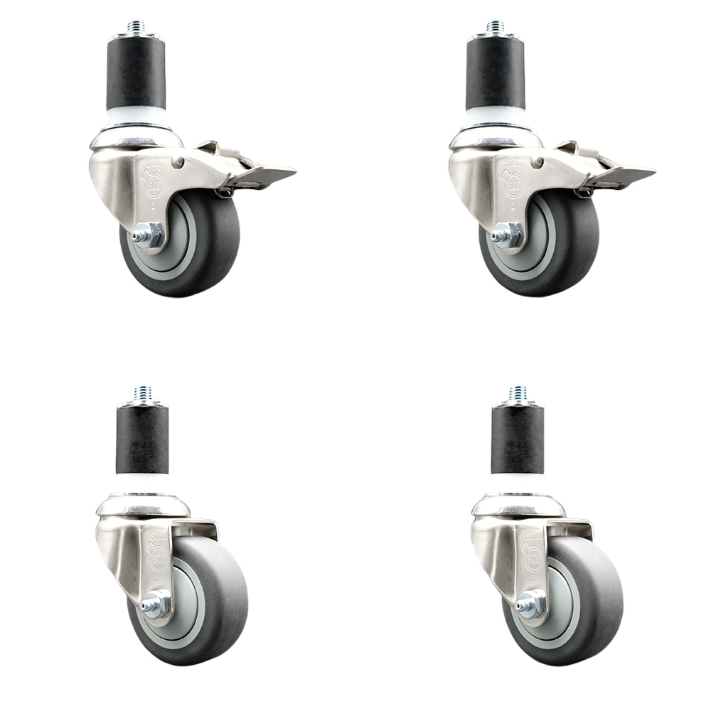 Thermoplastic Rubber Swivel Stem Caster with 3.5 in. Caster Wheels, 1.87 in. Expanding Stem - 316 Stainless Steel Casters - Set of 4