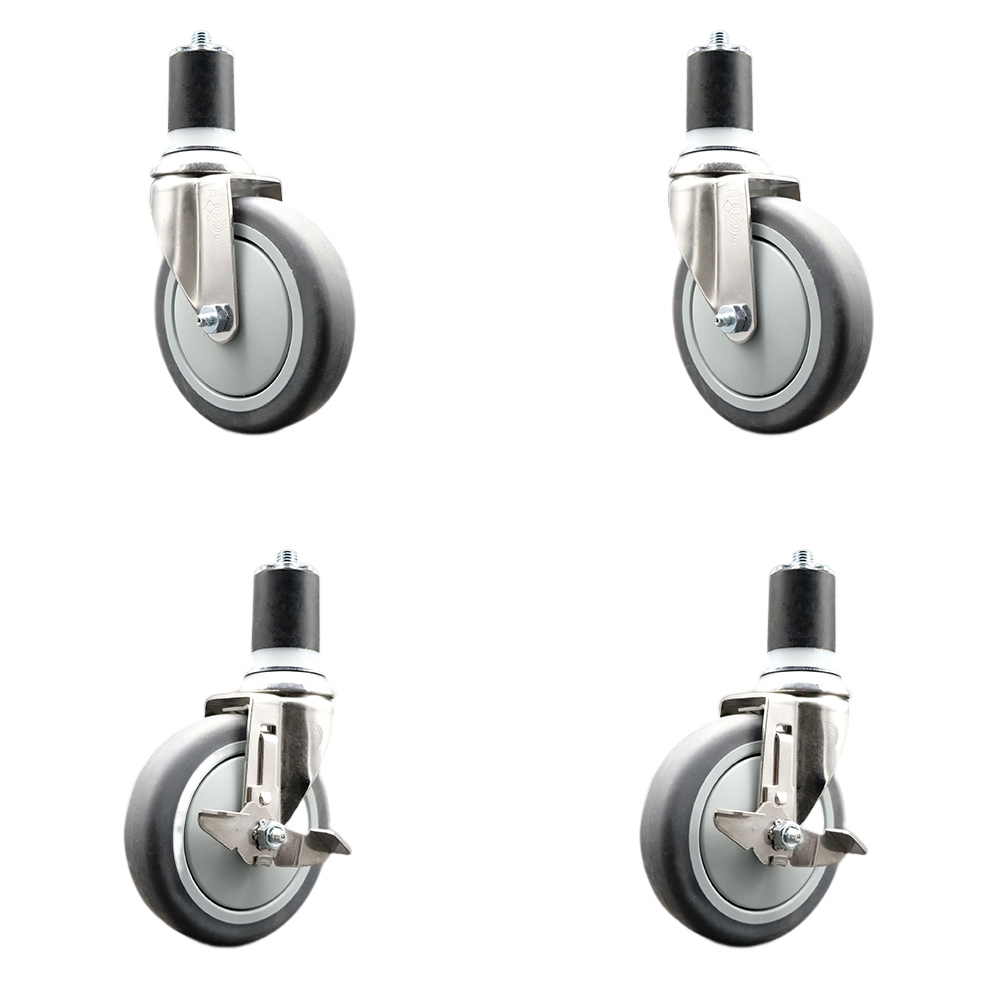 Thermoplastic Rubber Swivel Stem Caster with 5 in. Caster Wheels, 1.87 in. Expanding Stems - 316 Stainless Steel Casters - Set of 4