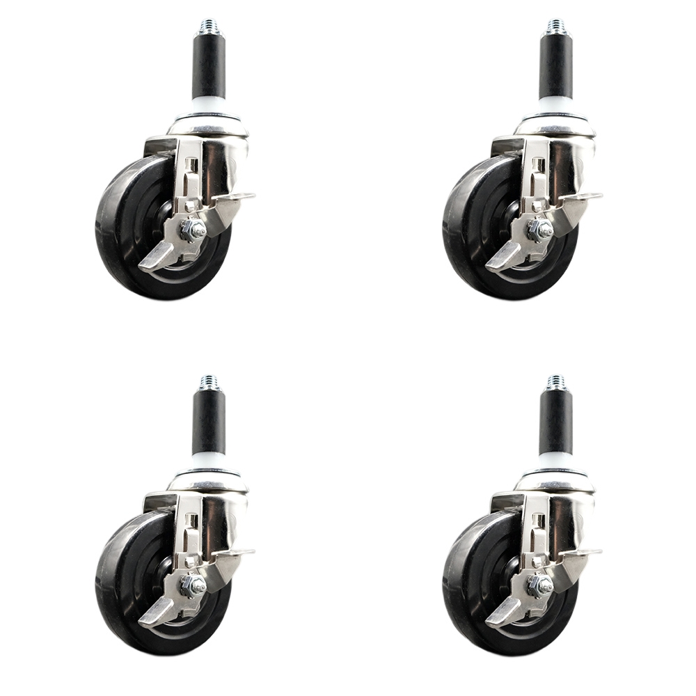 SCC-SS316EX20S414-SRS-TLB-1-4 Soft Rubber Swivel Stem Caster with 4 in. Caster Wheels 1 in. Expanding Stems 316 Stainless Steel Casters - Set of 4