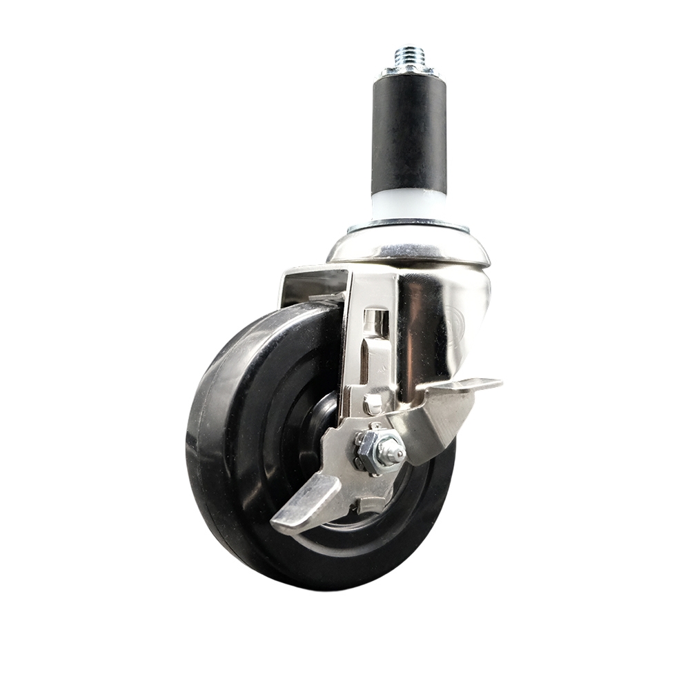 Soft Rubber Swivel Stem Caster with 4 in. Black Caster Wheel & Top Lock Brake 1.25 in. Expanding Stem 316 Stainless Steel Caster