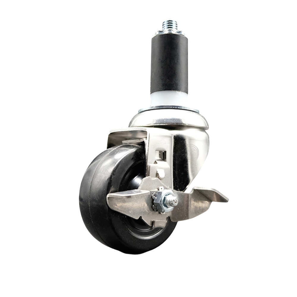 Soft Rubber Swivel Stem Caster with 3.5 in. Black Caster Wheel & Top Lock Brake 1.38 in. Expanding Stem 316 Stainless Steel Caster