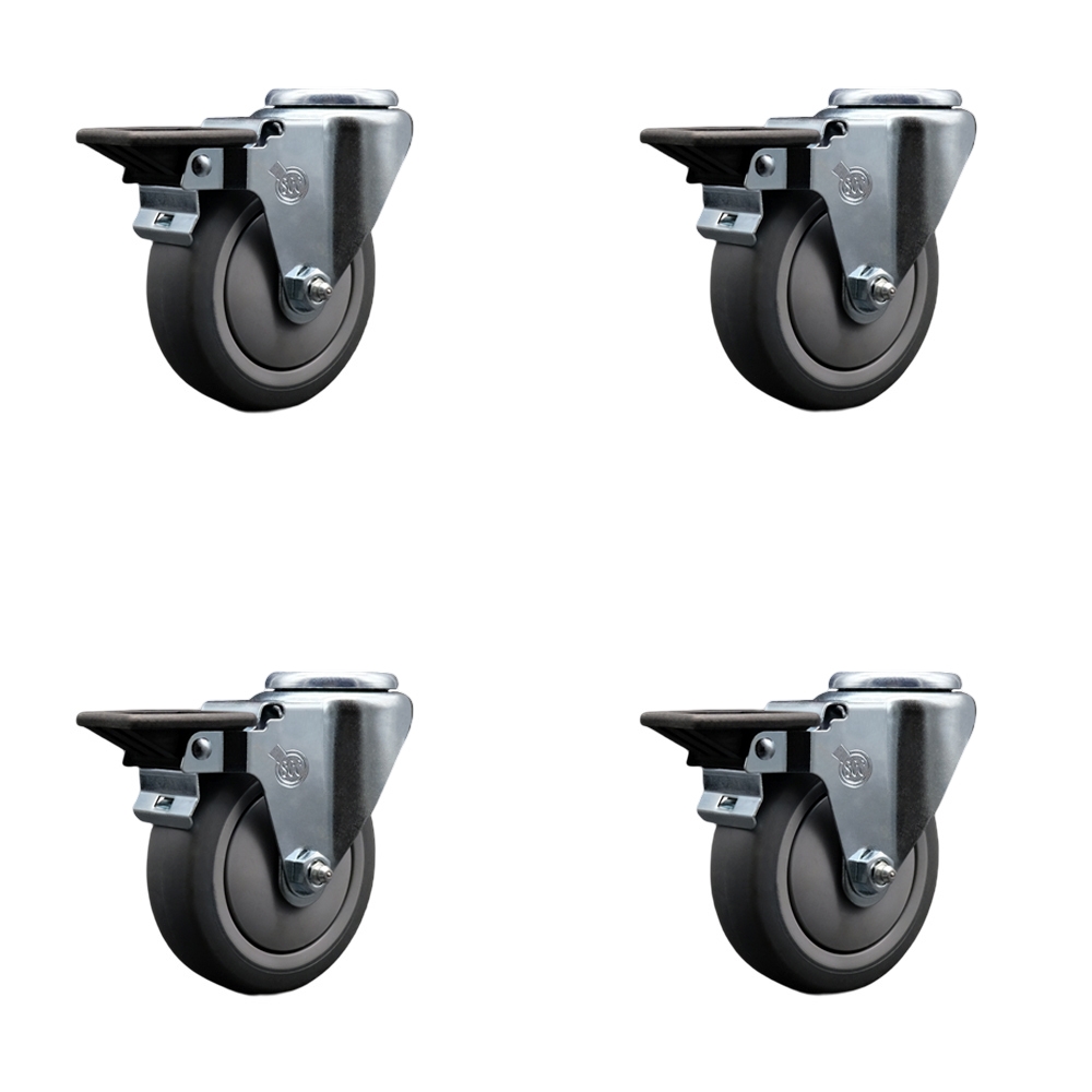 SCC-BH20S414-TPRB-PLB-4 Thermoplastic Rubber Swivel Bolt Hole Caster with 4 x 1.25 in. Gray Wheels - Set of 4